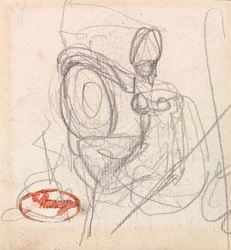 Seated Figure with Helmet and Shield